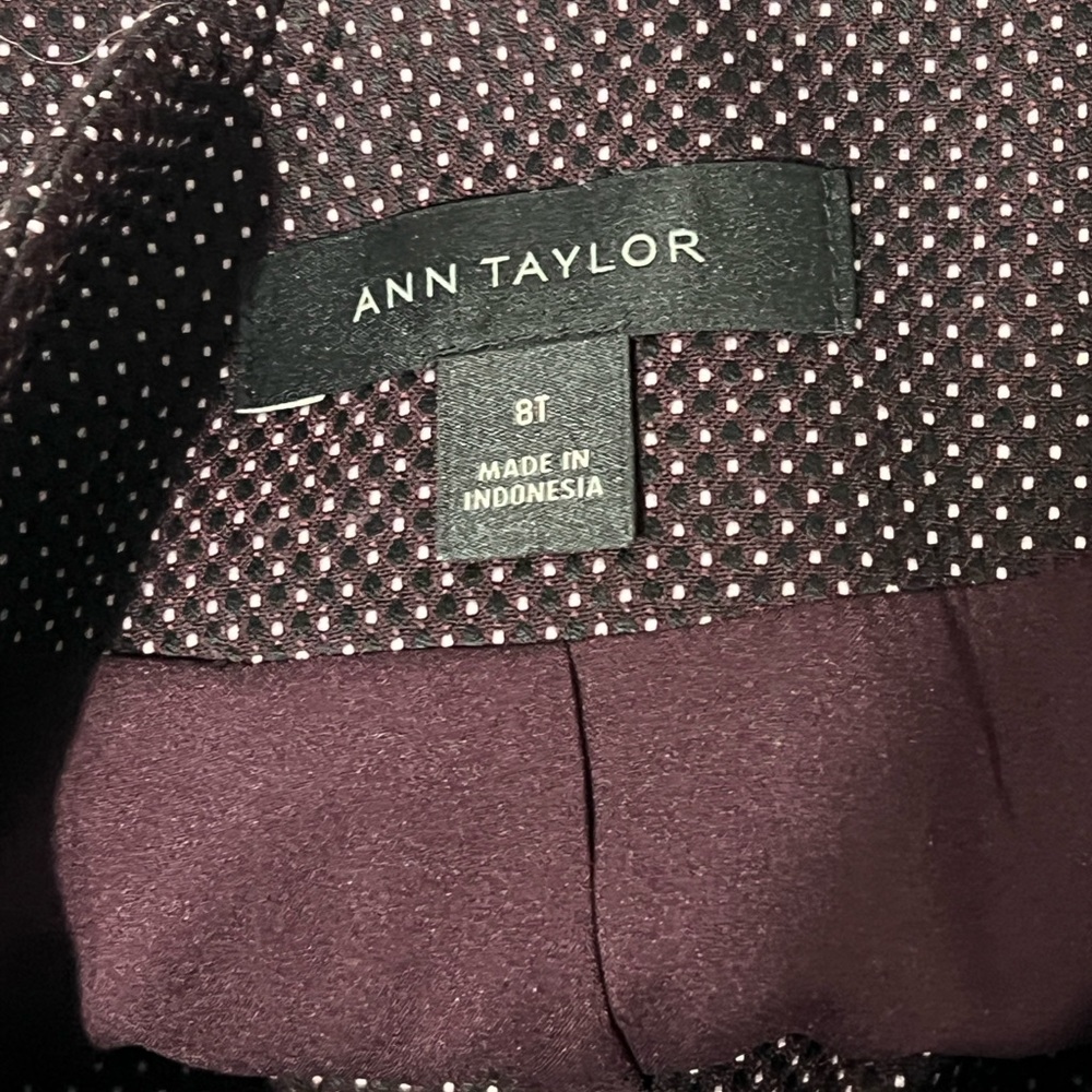 Ann Taylor Blazer 8T Dark Purple beige polka dot long sleeve snap button office - Picture 6 of 7